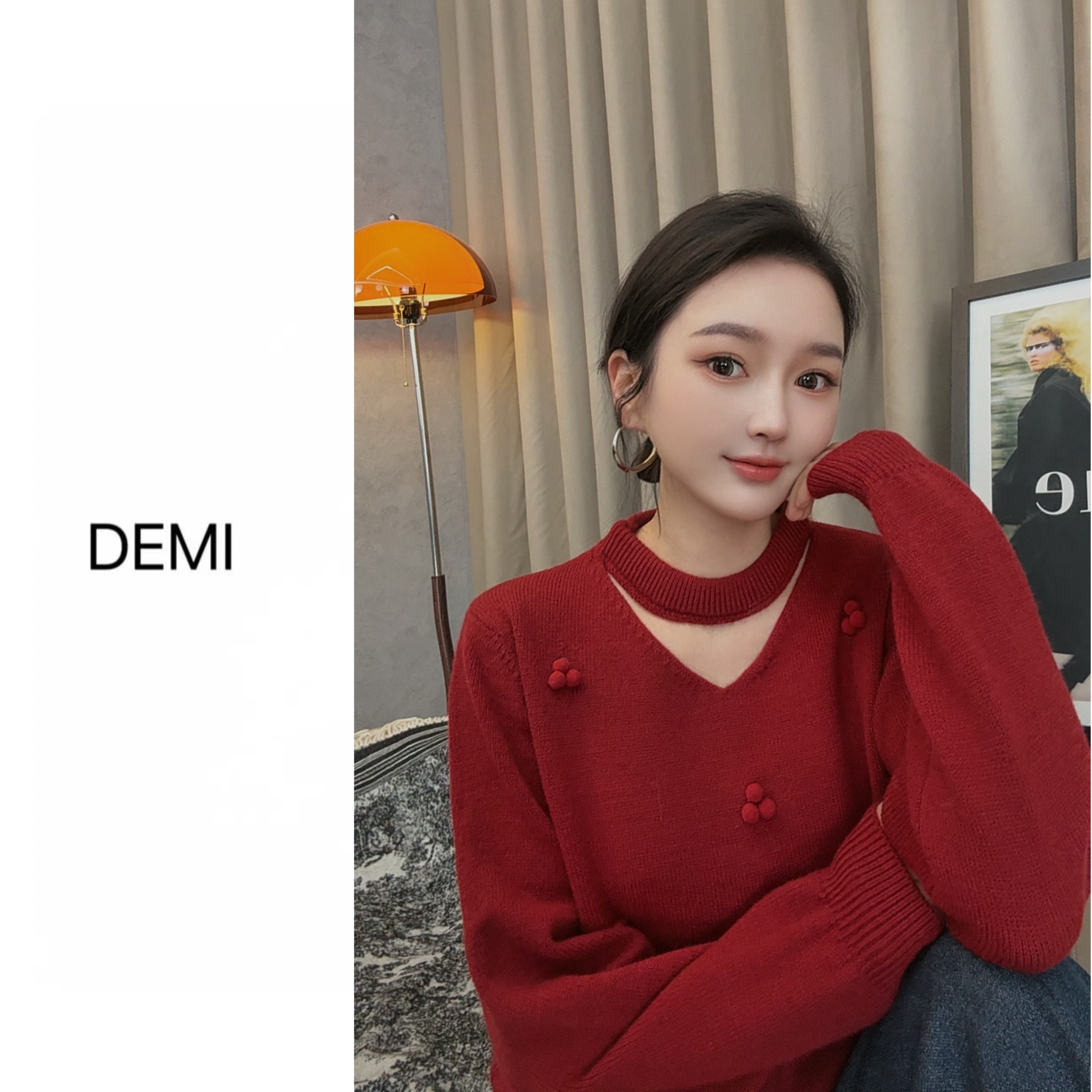 MISS RUILI 定制 新款V领高货挂脖立体球球设计感内搭毛衣F1581,女装/女士精品,毛衣,淘宝优惠券,粉丝福利购,淘宝优惠卷