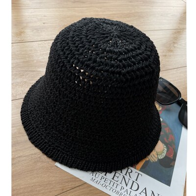 MISS RUILI定制  新款编织镂空透气水桶帽显脸小遮阳渔夫帽F1679