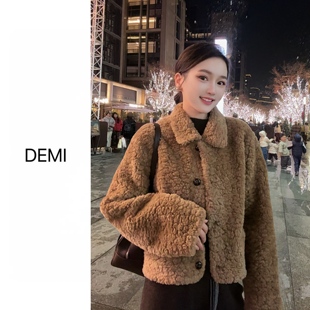 MISS RUILI 定制  翻领羊羔毛短款外套韩系小个子百搭上衣F1480