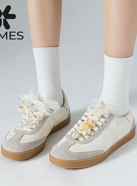 LUMES&YHGM平底真皮德训鞋女2026早春新款运动休闲百搭