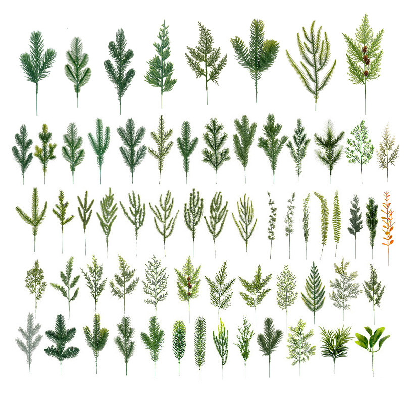 仿真植物叶子塑料花松针水草手工花束圣诞节插花小配件植物墙装饰