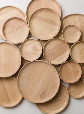 日式橡木盘点心盘木碟实木碟子寿司盘圆形茶盘果盘小吃碟木托盘