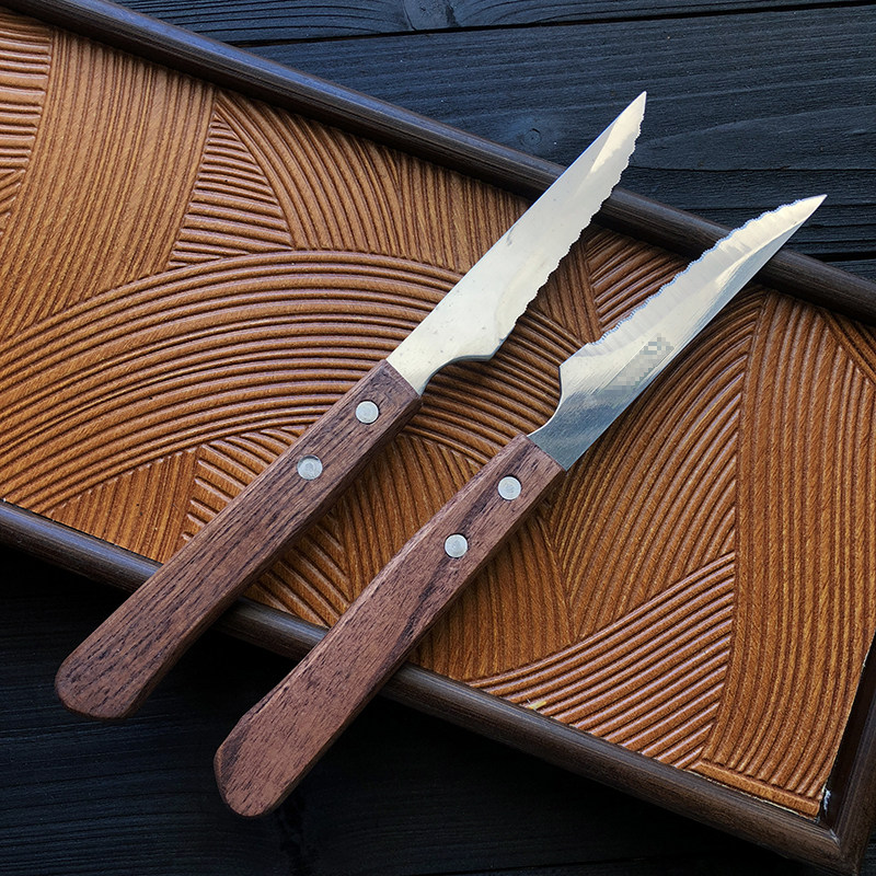 外贸库存家用不锈钢木柄西餐刀具刀叉牛排牛扒小刀锯齿厨具猪扒刀