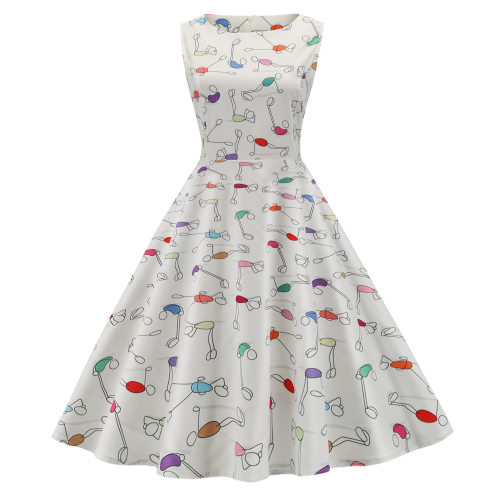 亚马逊欧美印花连衣裙2026新款跨境复古女装会小礼服Swing dress