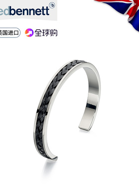 英国进口fredbennett钛钢开口手镯光面银色皮质欧美时尚潮男B4723
