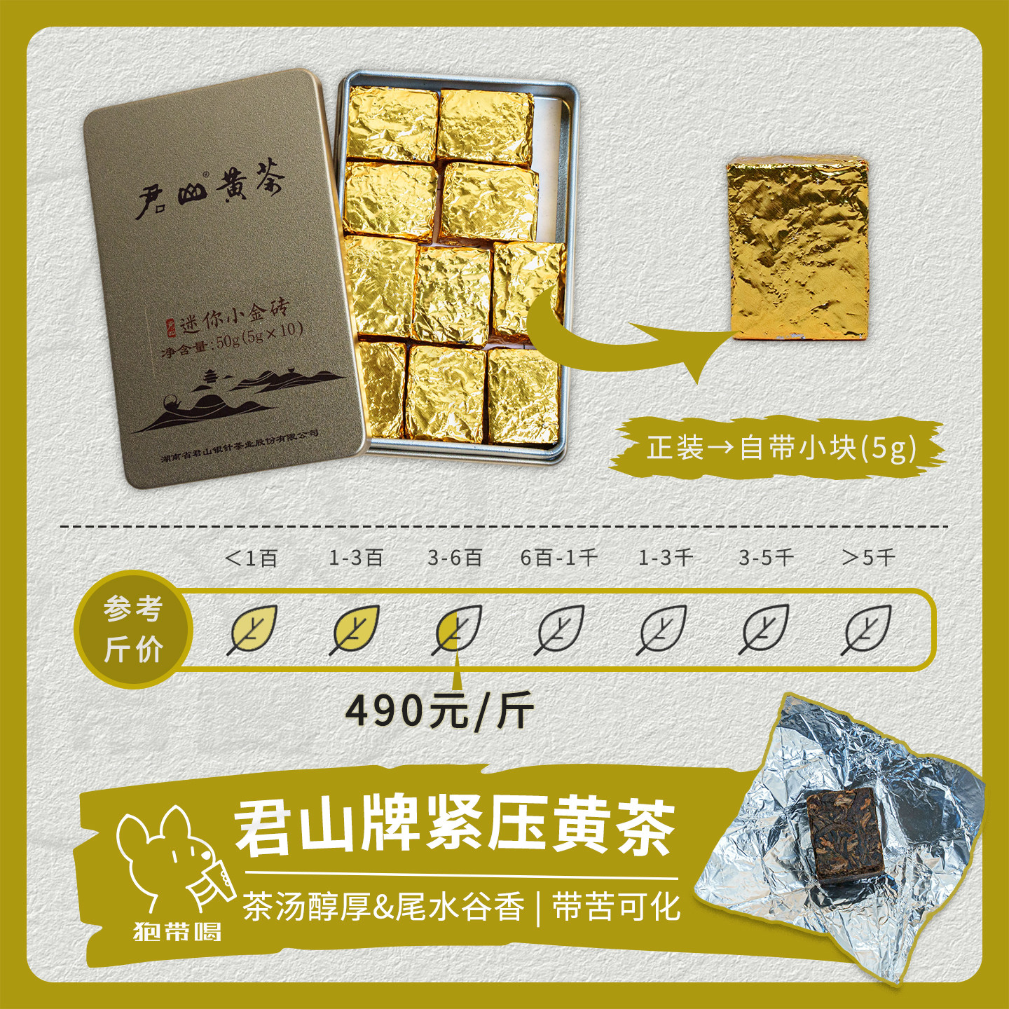 【单泡】君山迷你小金砖紧压黄茶图片