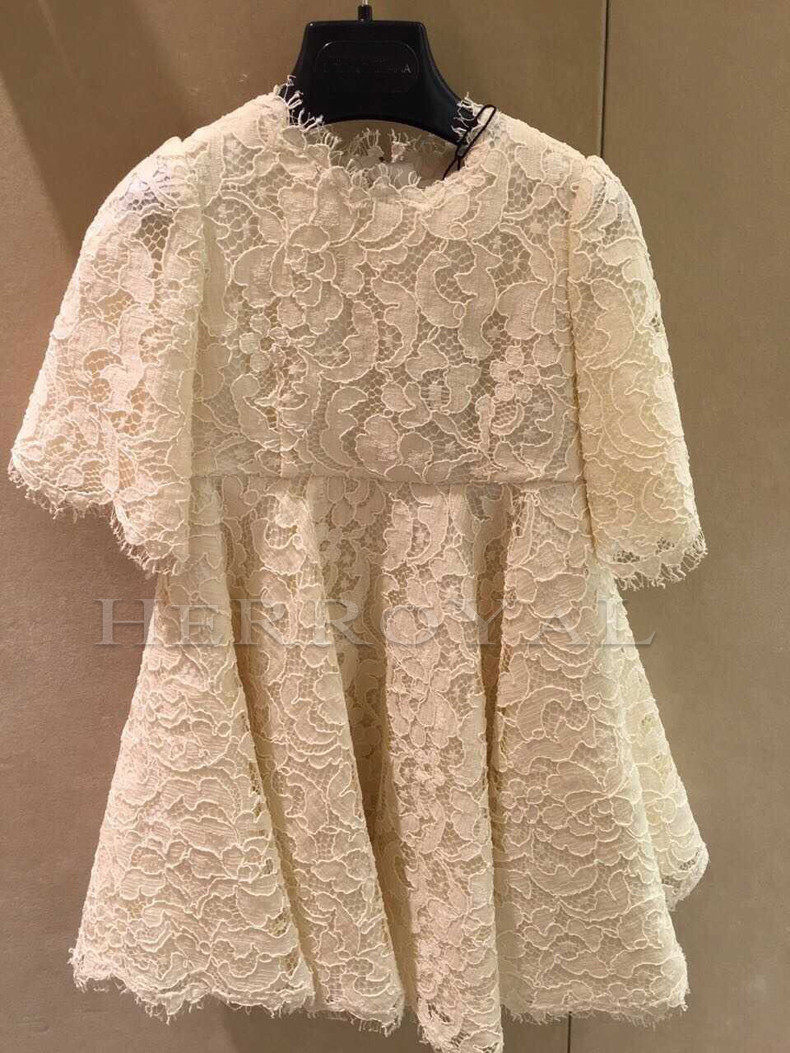现货春款睫毛蕾丝奶白亲子连衣裙