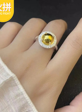 泰国佛牌龙婆吸米星戒指女泰银仿莫桑石经文时尚个性高级感手饰品