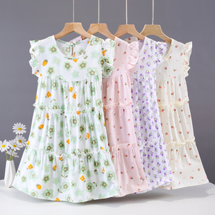 夏季新款女童洋气公主裙女孩薄款棉绸小飞袖裙子小清新碎花连衣裙