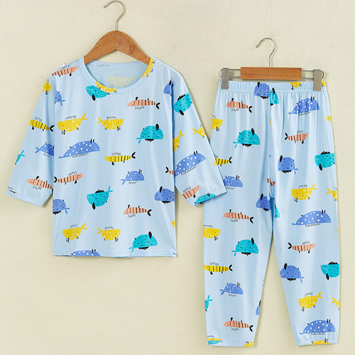 夏季薄款小孩宝宝中大童睡衣套装