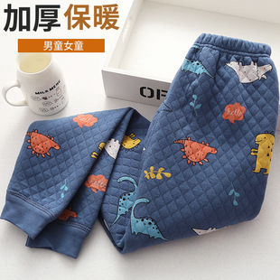 儿童内衣男童女童中大童纯棉全棉三层加厚夹棉单条保暖秋裤 棉毛裤