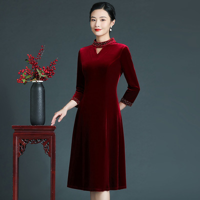 喜婆婆婚宴旗袍金丝绒连衣裙6XL