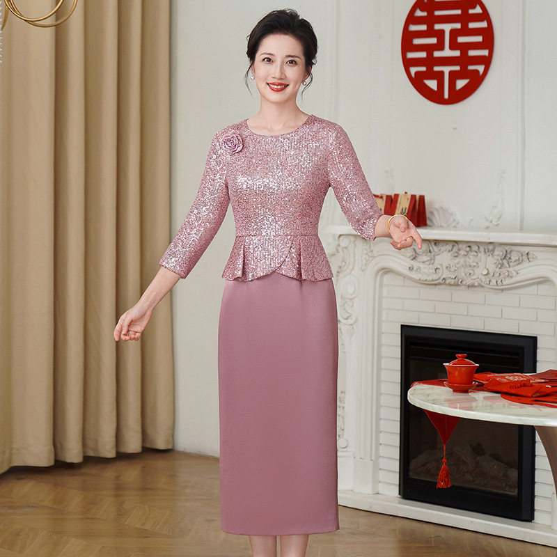 妈妈礼服气质夏季新款春装高端结婚喜婆婆婚宴装连衣裙年轻款