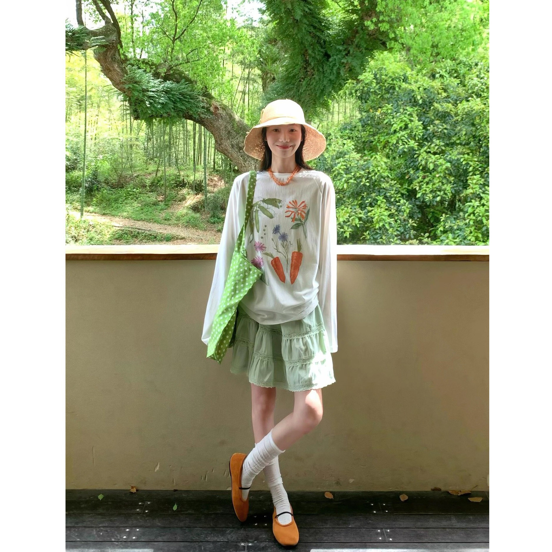 日系小清新设计感薄荷绿色半身短裙女甜美学院风蕾丝拼接花边中裙