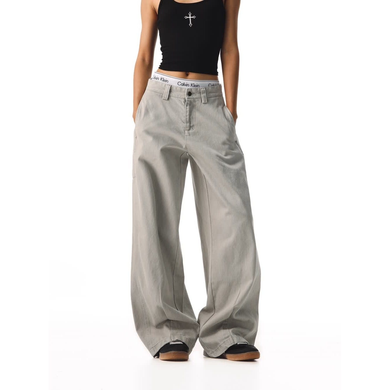 CTB啤酒队长 美式水洗直筒复古工装裤女宽松简约百搭休闲显瘦长裤