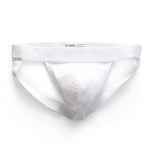男士双丁内裤螺纹棉立体U囊袋透气个性感纯白色后空提臀丁字裤衩