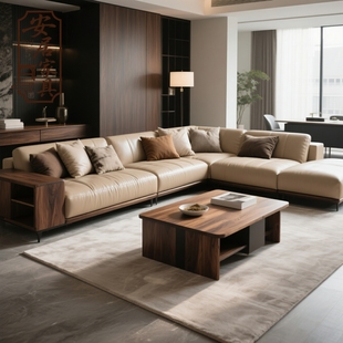 新中式北美黑胡桃木实木沙发组合沙发高端贵妃位家具样板房可定制