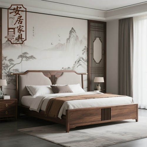 新中式北美黑胡桃木床实木床禅意