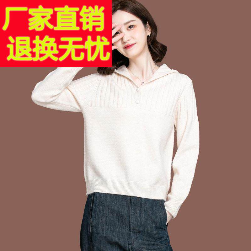 羊毛衫连帽毛衣女秋冬2025新款小个子短款卫衣配裙子针织打底上衣