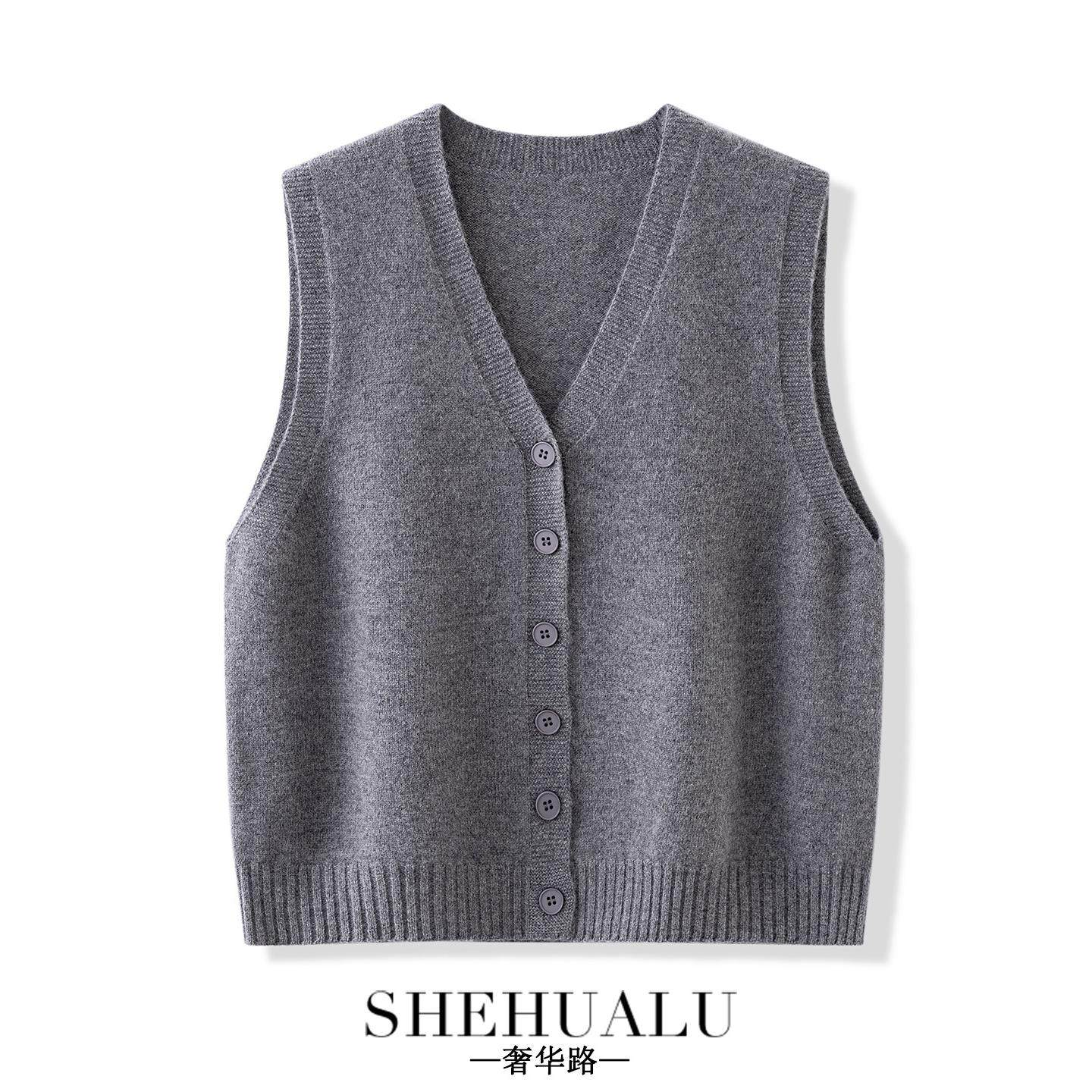 100纯羊毛针织开衫马甲女春秋新款2025叠穿外搭坎肩V领毛衣背心