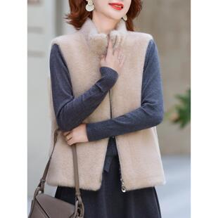 彷貂毛马甲女款2025新款秋冬季皮毛一体皮草妈妈大码马夹背心外套