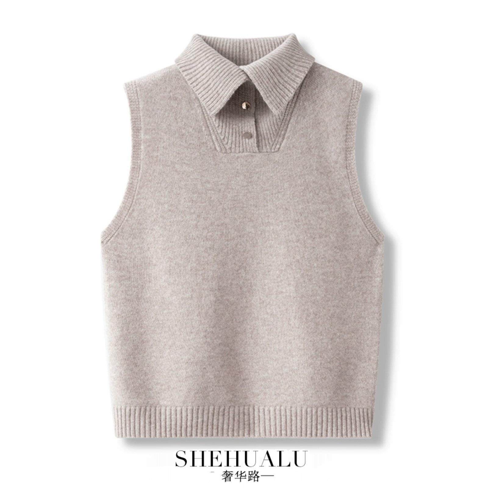 翻领纯羊毛针织马甲女款2024秋冬新款设计感坎肩叠穿百搭毛衣背心,女装/女士精品,马夹,淘宝优惠券,粉丝福利购,淘宝优惠卷