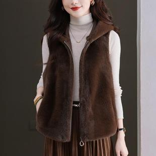 水貂绒马甲女款2024新款冬季保暖皮毛一体高端外穿秋冬高级感马夹