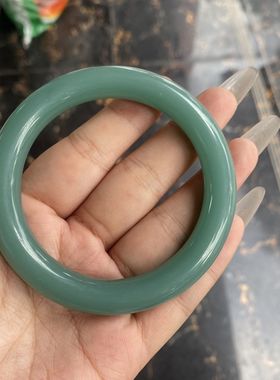新疆和田色粉青鸭蛋青切末蓝中粗圆条手镯玉髓玉镯子轻奢国风饰品