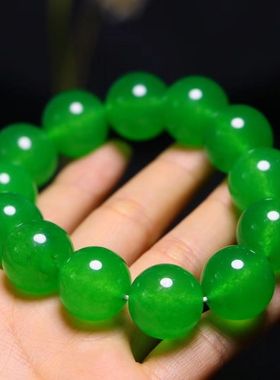精品石英岩玉石精雕圆珠手链满绿玉石手串绿色精品男女款精品