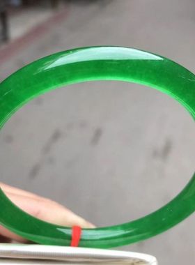 天然正品帝王绿手镯女款翡翠色手镯细条叮当细圆条石英岩玉镯子