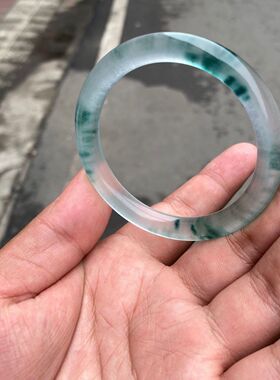 石英岩玉独龙玉高冰种飘蓝花细圆条手镯玉石镯子高档冰透国风轻奢