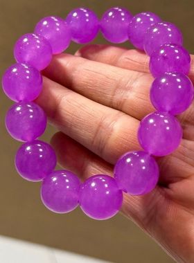 天然缅甸冰种紫罗兰翡翠精雕圆珠手链手串手链.冰透紫色玉石饰品