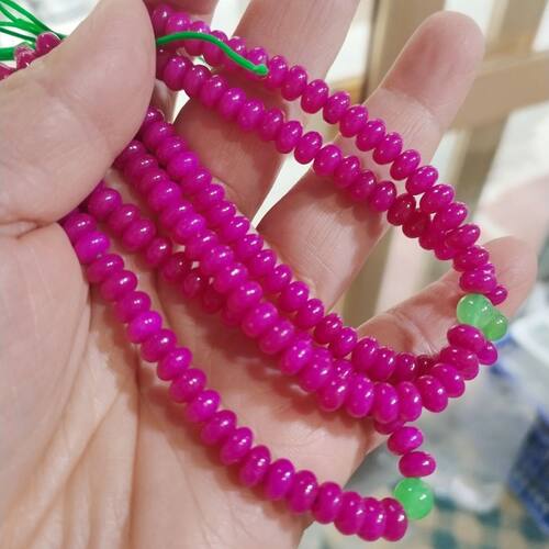 石英岩玉樱花粉算盘珠项链玫红色玉石车轮珠时来运转挂绳脖子国风