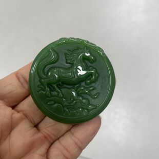 绿玉菠菜绿玉牌生肖马玉牌 马到成功玉石吊坠挂件