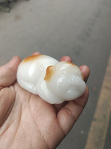 天然猪玉石手把件白玉生肖猪大款摆件招财客厅把玩件玉猪手把件