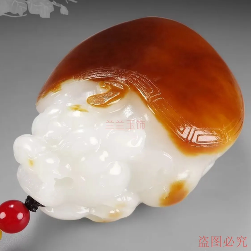 新疆和田羊脂玉苏工大师雕刻龙龟寿手把件挂件带皮男士红皮招财