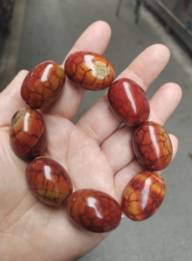 天然龙纹玛瑙战国红色玛瑙桶珠手链红红火火鸟蛋形手串把玩玉串珠