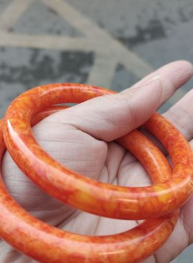 缅甸翡翠黄翡圆条手镯金灿灿铁龙生手环如意玉镯保平安招财