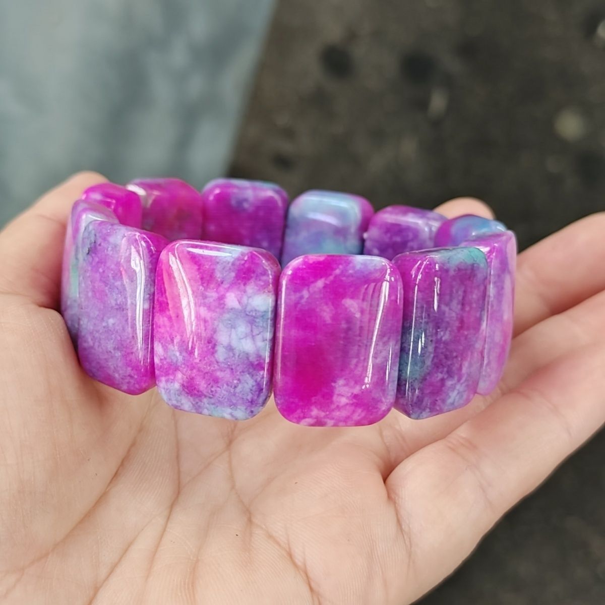 南非舒俱来樱花粉星空蓝多彩手排桃花玉红绿宝手串手链男女款玉石