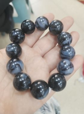 新疆和田玉青花籽聚墨手串18mm珠子圆珠手链如意玉珠手饰男款