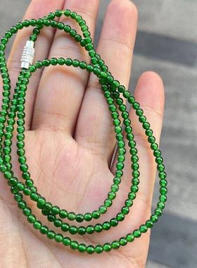 天然缅甸翡翠a满绿帝王绿手串项链两用款冰种圆珠4mm辣绿小米珠