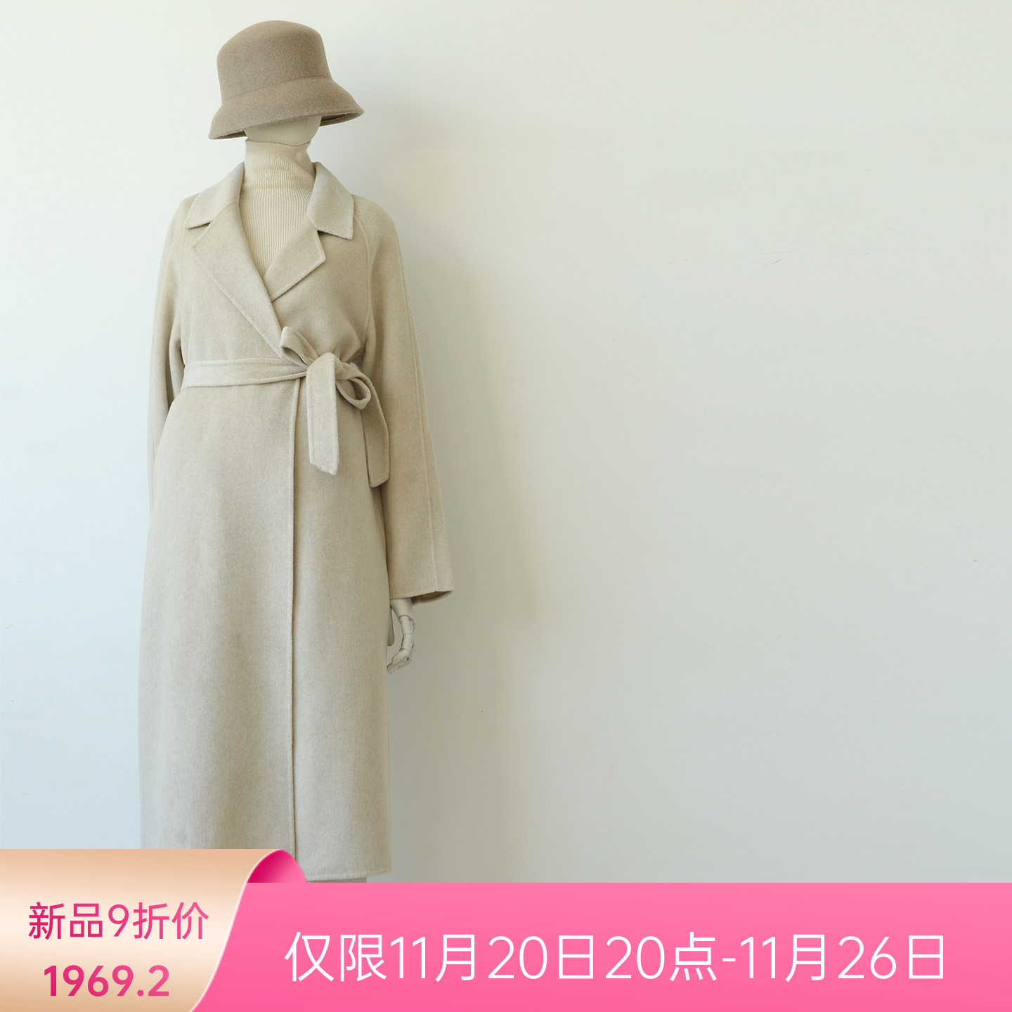 精品！羊绒大衣女绵羊毛大衣外套秋冬高级设计感双面呢厚实高级灰