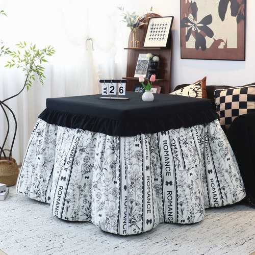 法式奶油风加厚烤火罩中古风电暖桌罩套取暖桌茶几烤火桌子罩套