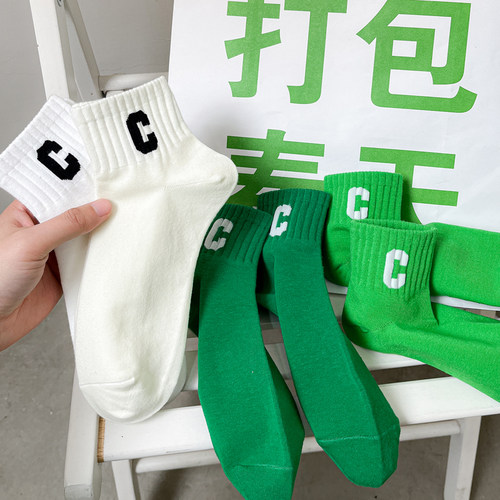 艾札玛运动袜春夏女Ｃ字母短筒袜