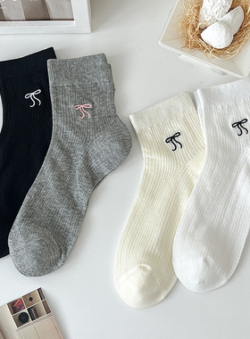 夏季薄款芭蕾风蝴蝶结袜子网眼透气无骨短袜日系miu风白色短筒袜