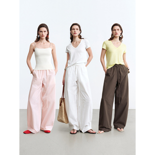 通勤阔腿长裤 ROSELINGLING轻薄纸感水洗棉散步裤 遮跨藏肉气球裤