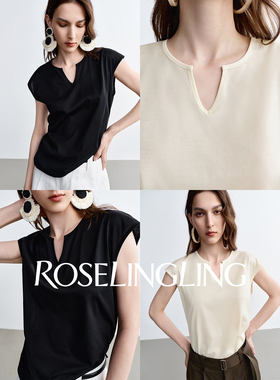 ROSELINGLING穿搭刚需夏日亲肤顺滑丝棉经典BASIC小飞袖桃心领T恤