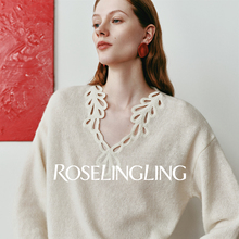 ROSELINGLING南法风慵懒羊毛白色灯笼袖毛衣女镂空花卉设计感毛衫