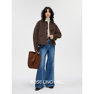 ROSELINGLING时髦王炸环保级皮毛一体TEDDY针织羊毛茧型夹克外套