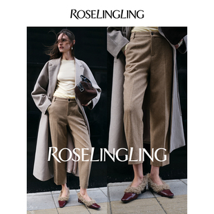 ROSELINGLING飒美无界创新肌理感杂点纱羊毛POWER SUIT锥形通勤裤